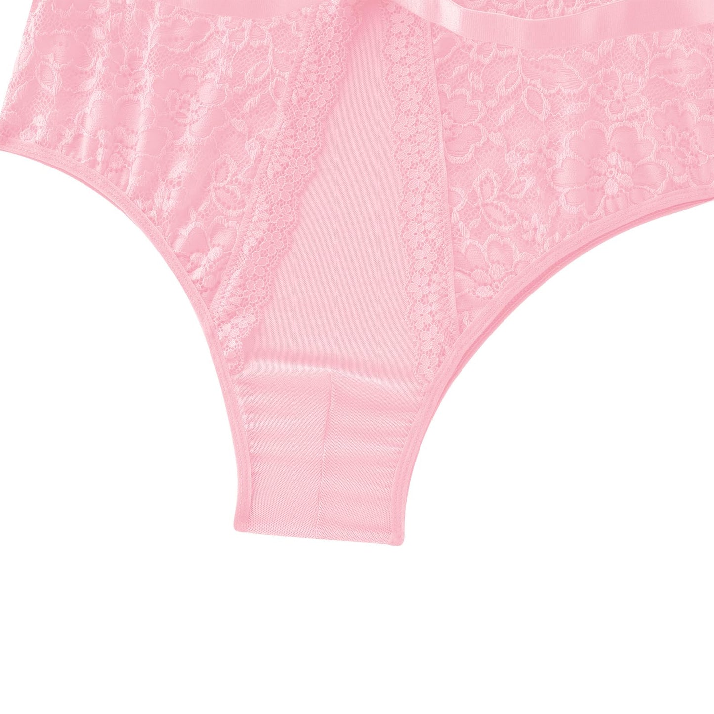 Men's Sissy Lingerie Bodysuit Sheer Lace Mesh Spaghetti Strap Cami Leotard Crossdress Underwear Pink Medium
