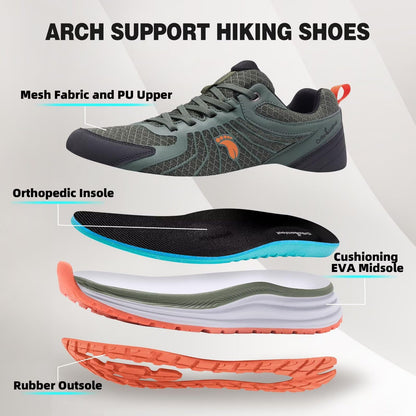 Men's Orthopedic Waterproof Trail Sneakers: Plantar Fasciitis Hammer Toes High Arch Supportive Neuropathy Heel Spur Walking Shoes, Outdoor Stylish Workout Exercise Running Shoes Army Green Size 10