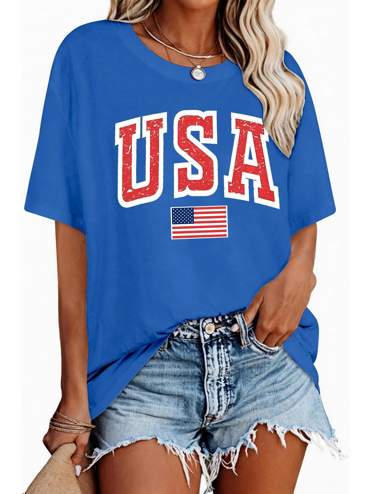 4th of July Outfits for Women Oversized USA Patriotic Shirts for Women Short Sleeve Red White and Blue Shirts American Flag Summer Tops