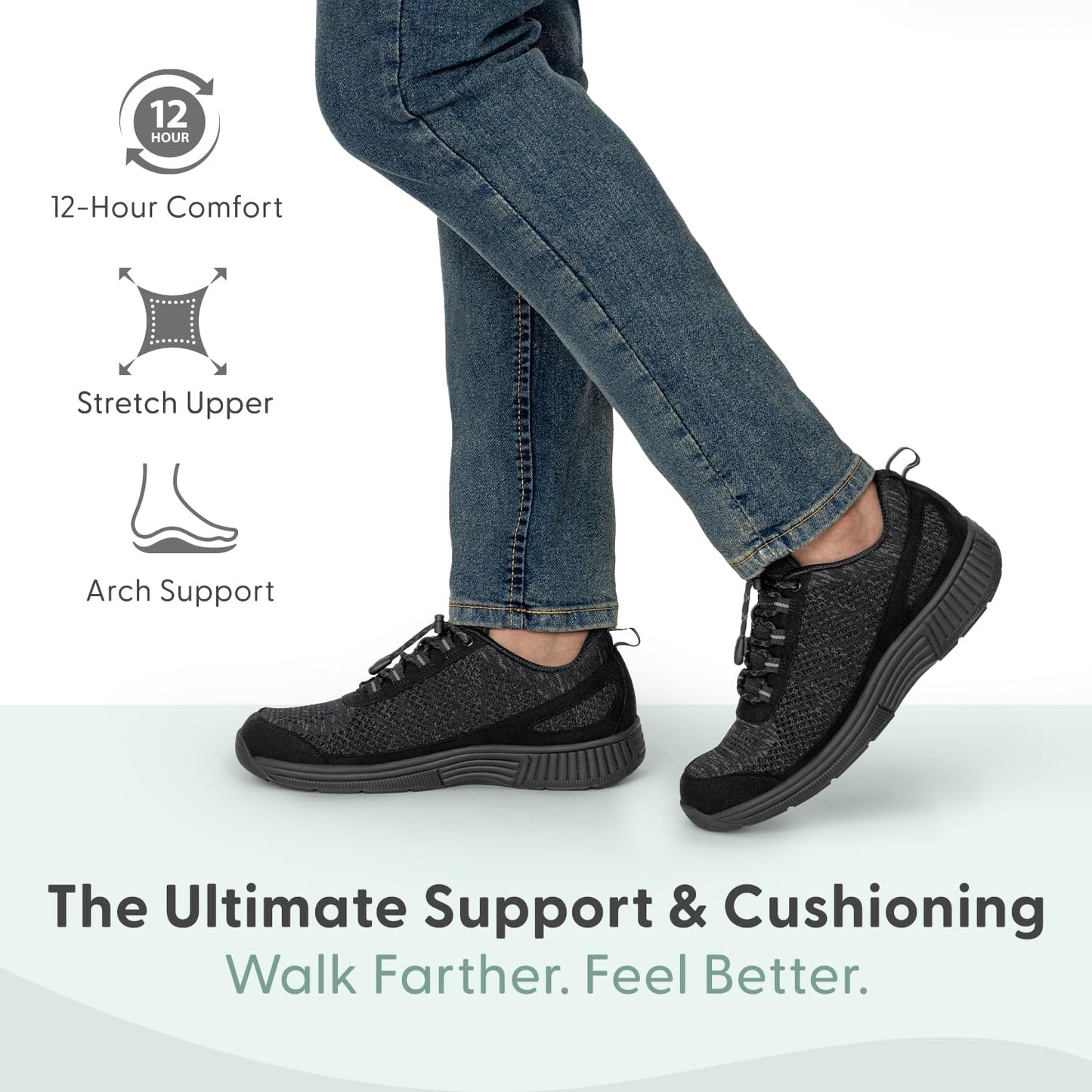 Orthofeet Men's Orthopedic Black Knit Lava No-Tie Sneakers, Size 11.5 Wide