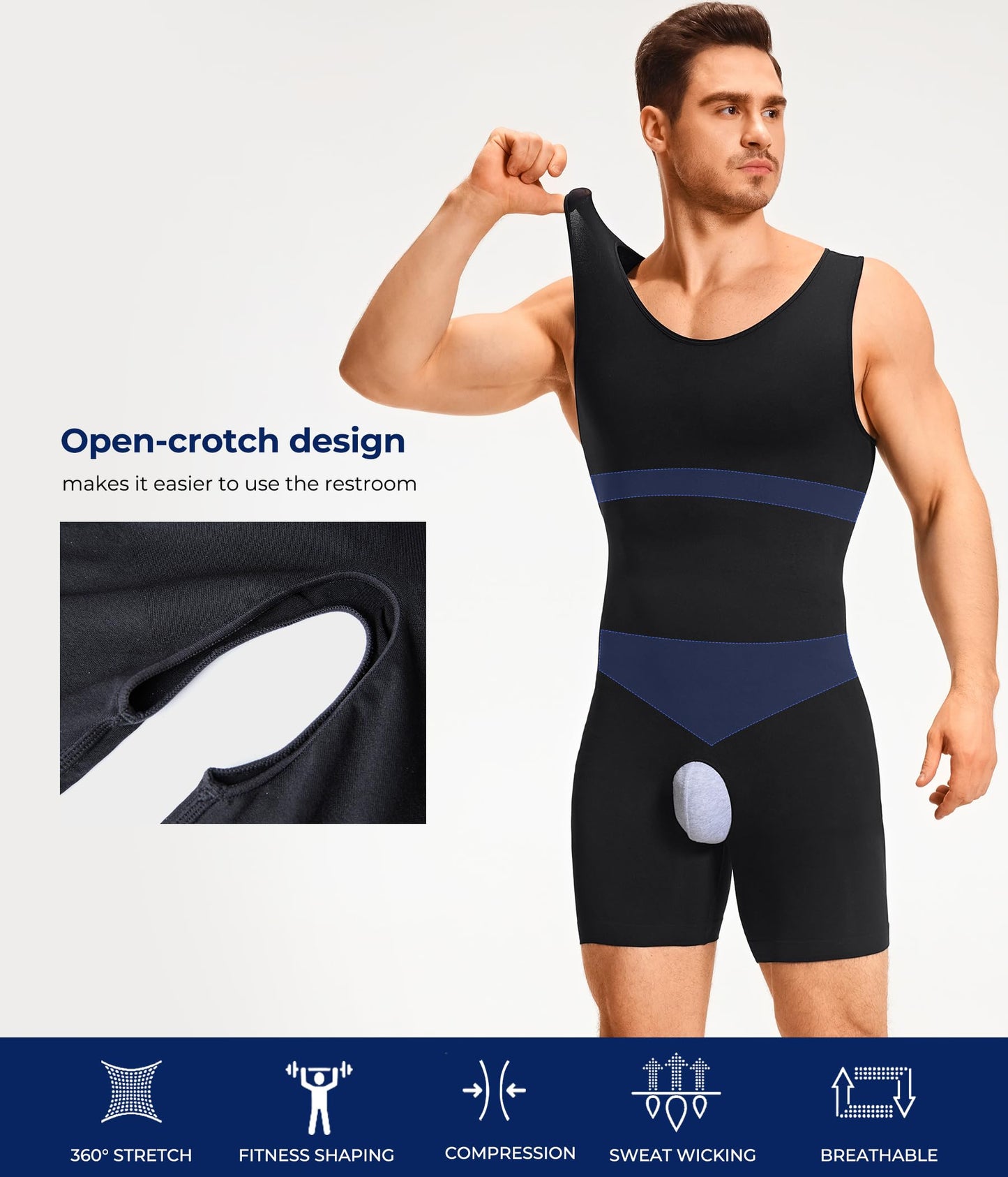 TAILONG Mens Shapewear Tummy Control Bodysuit Sleeveless Compression Shirts Slimming Body Shaper Fajas Para Hombres Black