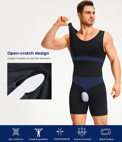 TAILONG Mens Shapewear Tummy Control Bodysuit Sleeveless Compression Shirts Slimming Body Shaper Fajas Para Hombres Black