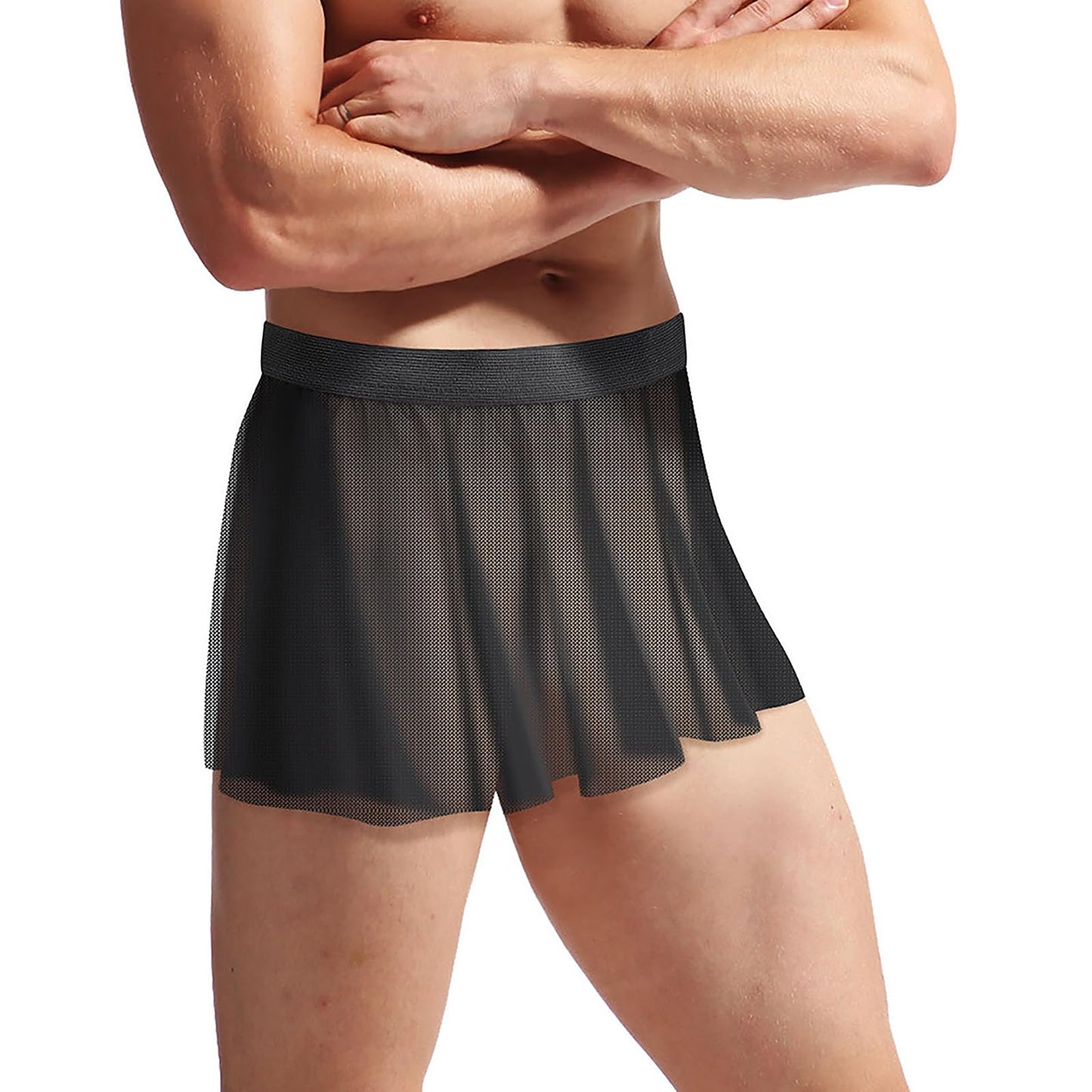Mens Sissy Skirt Crossdressing Apparel See Through Mesh Mini Skirt Crossdresser Gay Underwear Sheer Panties Lingerie Black
