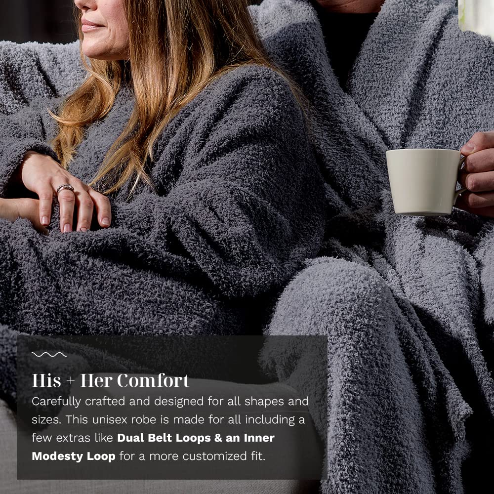 LUXOME Ultra Plush Robe (Medium) | Full-length | Dual Belt Loops | Unisex | Soft & Cozy | Charcoal