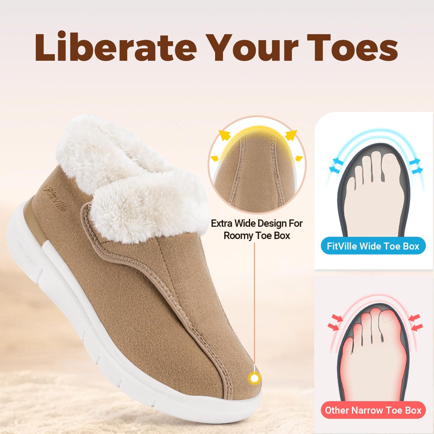 FitVille Diabetic Boots for Women Warm Diabetic Shoes for Women Wide Width Winter Ankle Boots Shoes for Swollen Feet for Elderly Foot Pain Relief Plantar Fasciitis