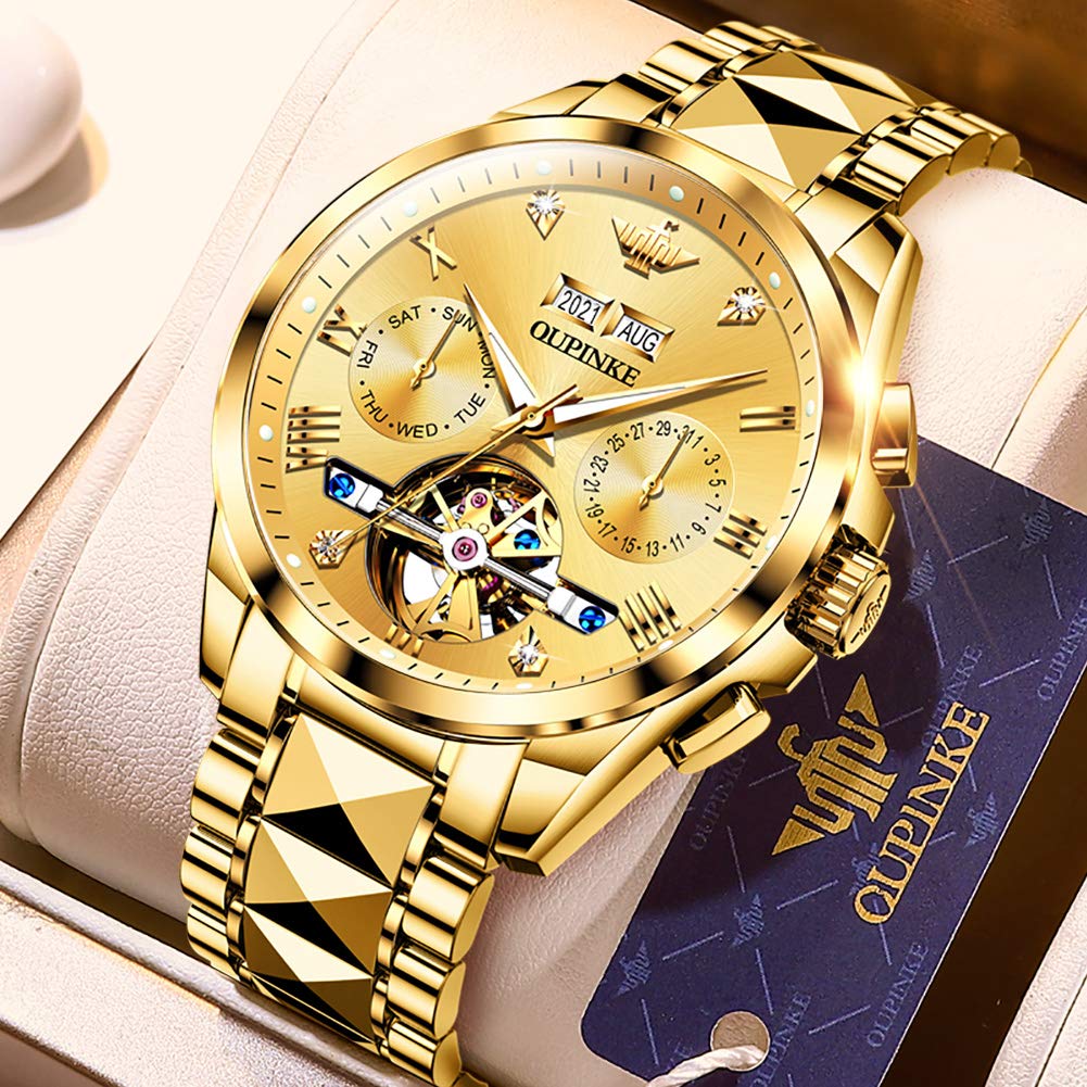 OUPINKE Mens Automatic Watches Diamond Skeleton Self Winding Luxury Dress Wrist Watch Sapphire Crystal Tungsten Steel