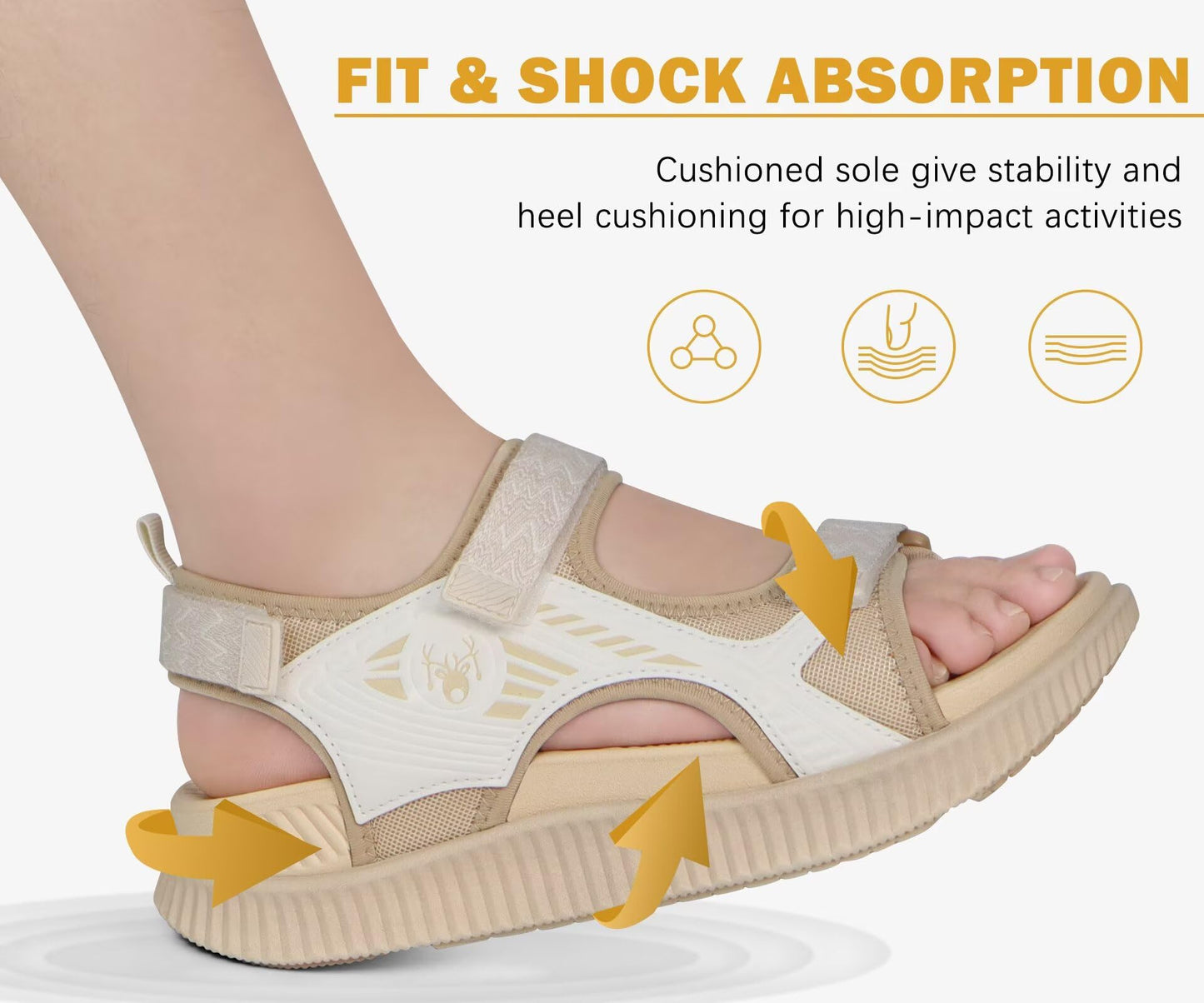 KuaiLu Womens Orthopedic Walking Sandals Comfortable Arch Support Plantar Fasciitis Relief Sport Recovery Chunky Cushion Adjustable Summer Outdoor Beach Vacation Athletic Water Shoes Beige Size 8.5