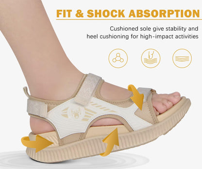 KuaiLu Womens Orthopedic Walking Sandals Comfortable Arch Support Plantar Fasciitis Relief Sport Recovery Chunky Cushion Adjustable Summer Outdoor Beach Vacation Athletic Water Shoes Beige Size 8.5