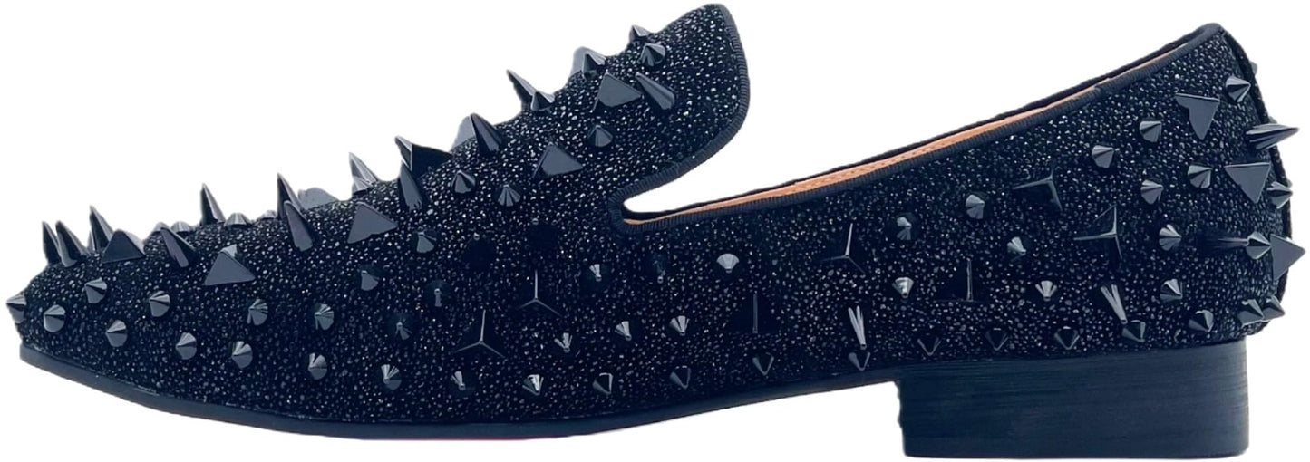 Justar Men's Leather Loafers Spikes Slippers Dress Shoes Slip-on Flats Party Shoes Black Gold (13, Black)