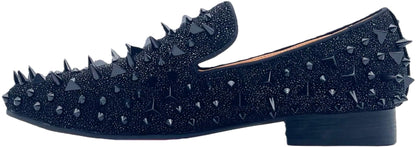 Justar Men's Leather Loafers Spikes Slippers Dress Shoes Slip-on Flats Party Shoes Black Gold (13, Black)