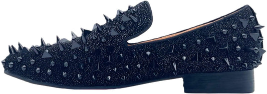 Justar Men's Leather Loafers Spikes Slippers Dress Shoes Slip-on Flats Party Shoes Black Gold (13, Black)