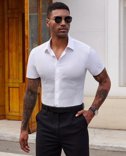 Lion Nardo Stretch Dress Shirts for Men Short Sleeve Slim Fit Casual Button Down Shirts Muscle Fit Men's Dress Shirts