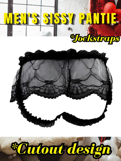 Mens Lace Sexy Underwear, Sissy Pouch Panties Femboy For Men, Low Rise Bow Lingerie Fits 34-42, Sheer Girly, Burgundy, One Size
