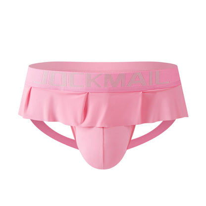 JOCKMAIL Mens Jockstrap Underwear Low Rise Ruffle Waistband Pouch Pink