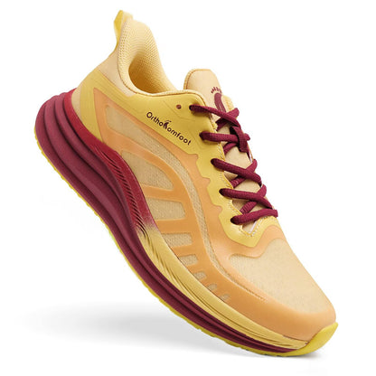 Men's Orthopedic Running Shoes: Casual Plantar Fasciitis Arch Support Neuropathy Foot Heel Pain Relief Recovery Trail Sneakers, Lightweight Breathable Slip On Tennis Shoes Orange Yellow Size 12