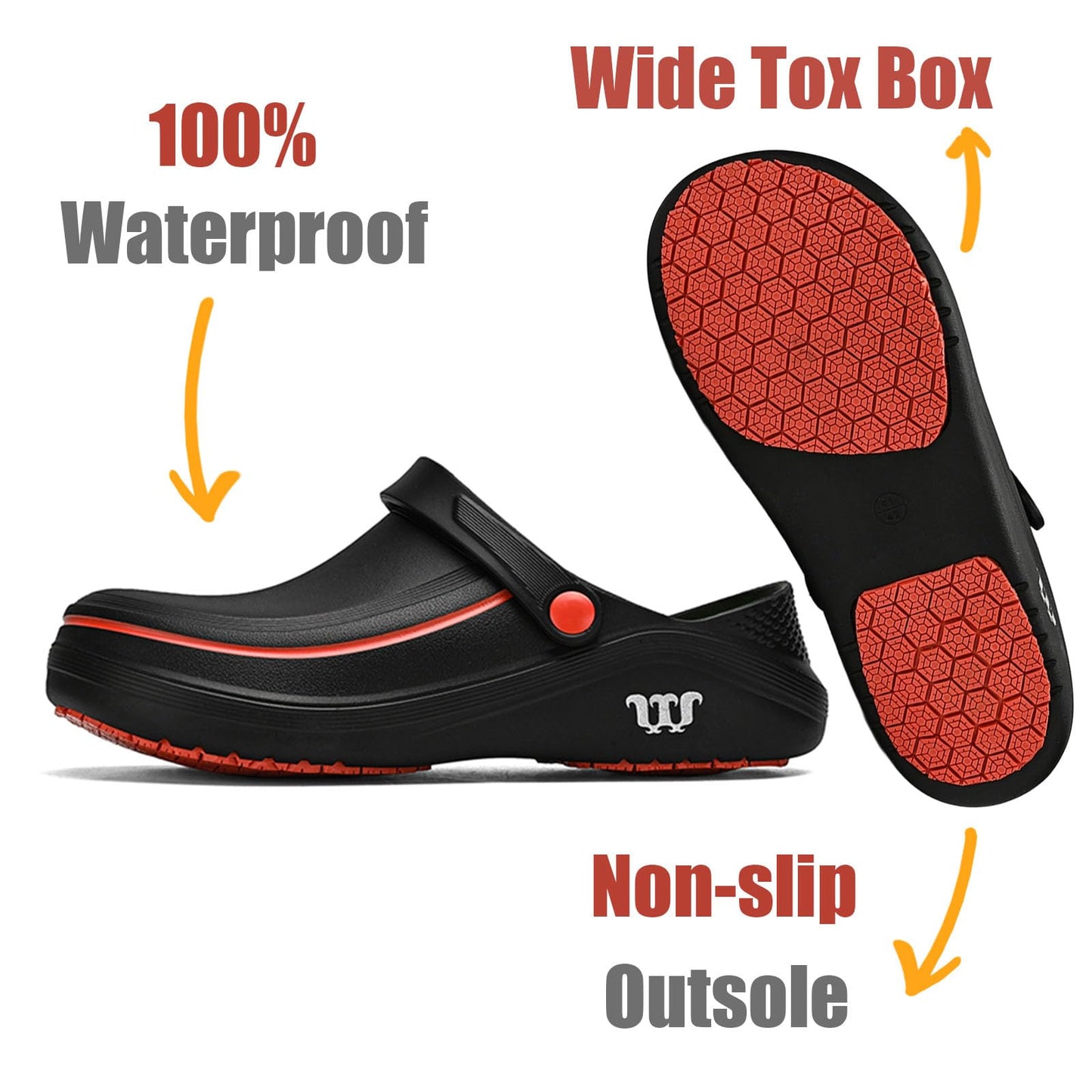 SECHRITE Men's and Women's Work Clogs - Unisex Garden Chef Shoes for Women and Men Non Slip Waterproof Slip on Mules Nurse Kitchen Food Service Restaurant Shoes Zapatos de Chef Cocina Black 43-44