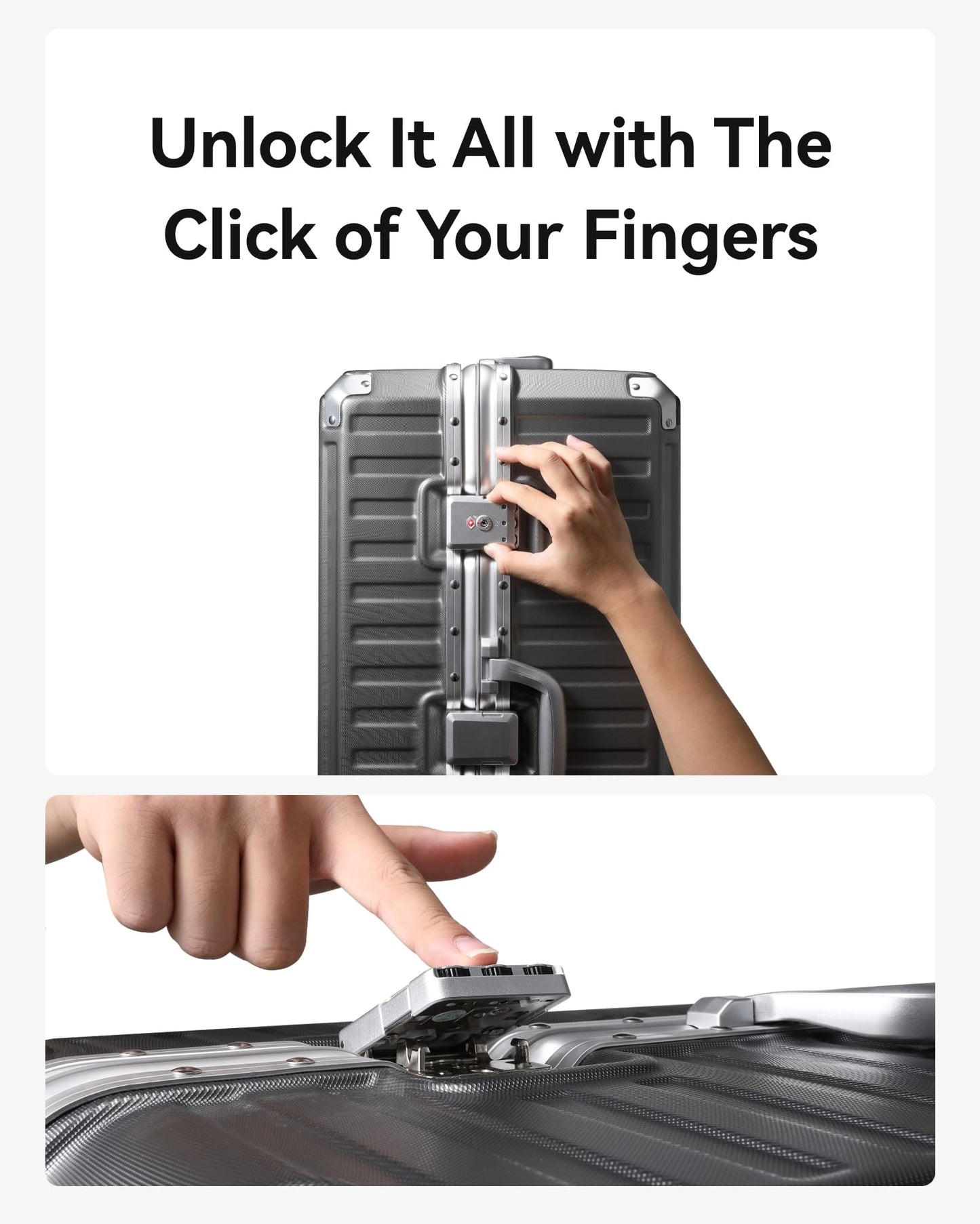 Luggage Sets with Spinner Wheels, 8010S Aluminum Frame Zipperless Polycarbonate Hard Shell Suitcase Sets (ZX-Core, Charcoal Metallic, 2 Piece (20/28))