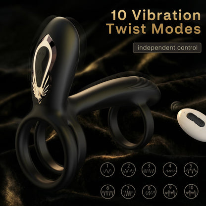 Vibrating Cock Ring with 360° Twisting G-Spot Stimulator – 2026 New Penis Sleeve Extender with 10 Vibration Modes, Penis Ring Couples Sex Toy for Clitoral & Testicle Stimulation, Adult Couple Vibrator