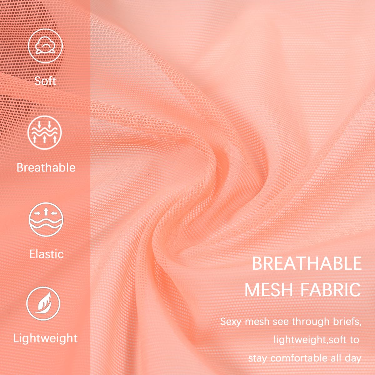 Men's Sexy Mesh Low Rise Underwear Breathable See Through Briefs with Bulge Pouch,Orange 3XL