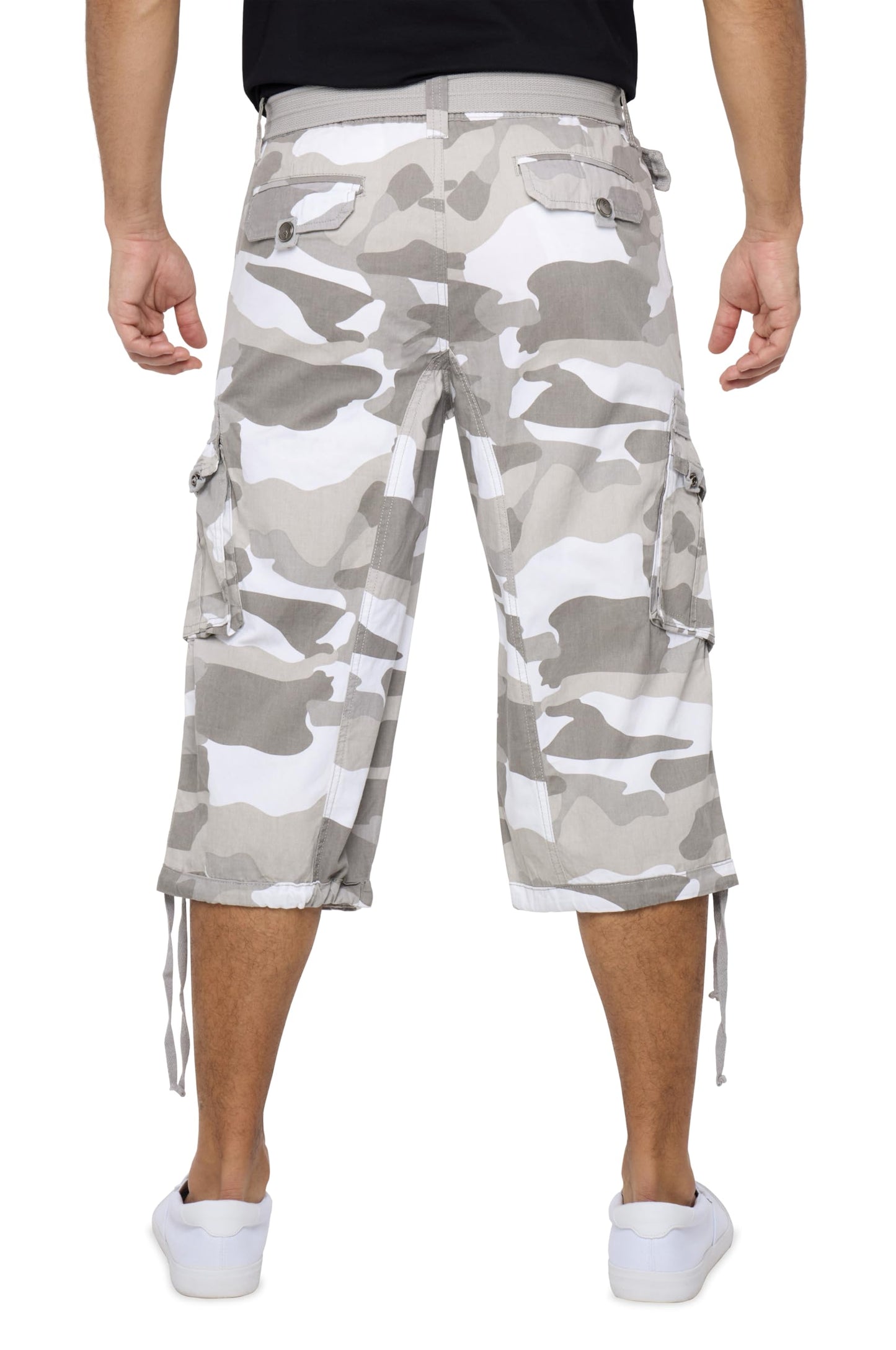X RAY Men's Belted Long Cargo Shorts for Men, Below Knee Length Mens Cargo Shorts, 3/4 Pants (Big and Tall Shorts for Men) White CAMO 38