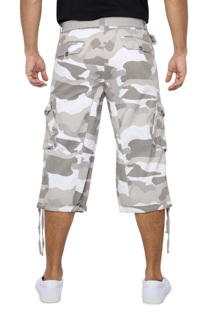X RAY Men's Belted Long Cargo Shorts for Men, Below Knee Length Mens Cargo Shorts, 3/4 Pants (Big and Tall Shorts for Men) White CAMO 38
