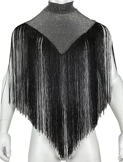 Men Tassel Shirts Patchwork Sequins Top Sleeveless See Through Fringe Trim Tank Top Night Out Rave Festival Costume Disco Tank