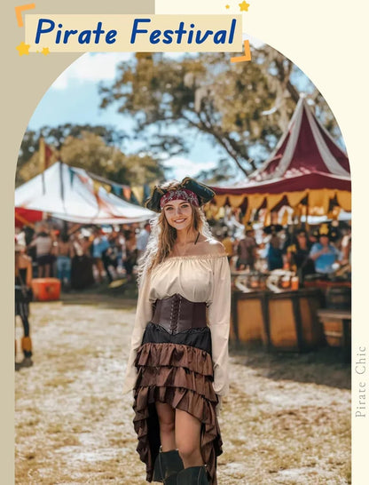 Women's Renaissance Pirate Wench Costume with Corset, Skirt & Blouse