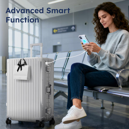 ALPHA CAMP Checked 28 Inch Luggage, Thickened Aluminum Frame Luggage with TSA Spinner Wheels, 3-Layer PC Hard Shell Zipperless Lightweight Travel Suitcase, TypeC USB Charging Port, Cup Holder