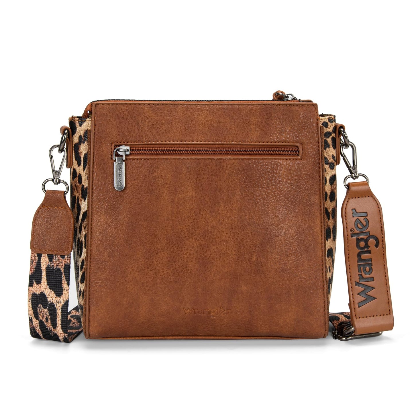 Wrangler Crossbody Bag for Women Western Leopard Crossbody Purse Meidum Shoulder Handbag Mom Purse with Wide Strap for Everyday Travel, WG-HB-205-9360-2-DBR