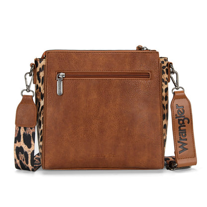 Wrangler Crossbody Bag for Women Western Leopard Crossbody Purse Meidum Shoulder Handbag Mom Purse with Wide Strap for Everyday Travel, WG-HB-205-9360-2-DBR