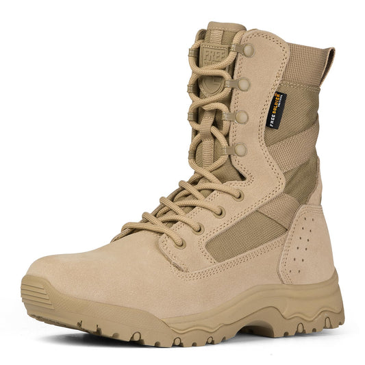 FREE SOLDIER Men's Tactical Boots 8 Inches Lightweight Combat Boot Durable Suede Leather Military Work Boots Desert Boot (Tan, 10.5)
