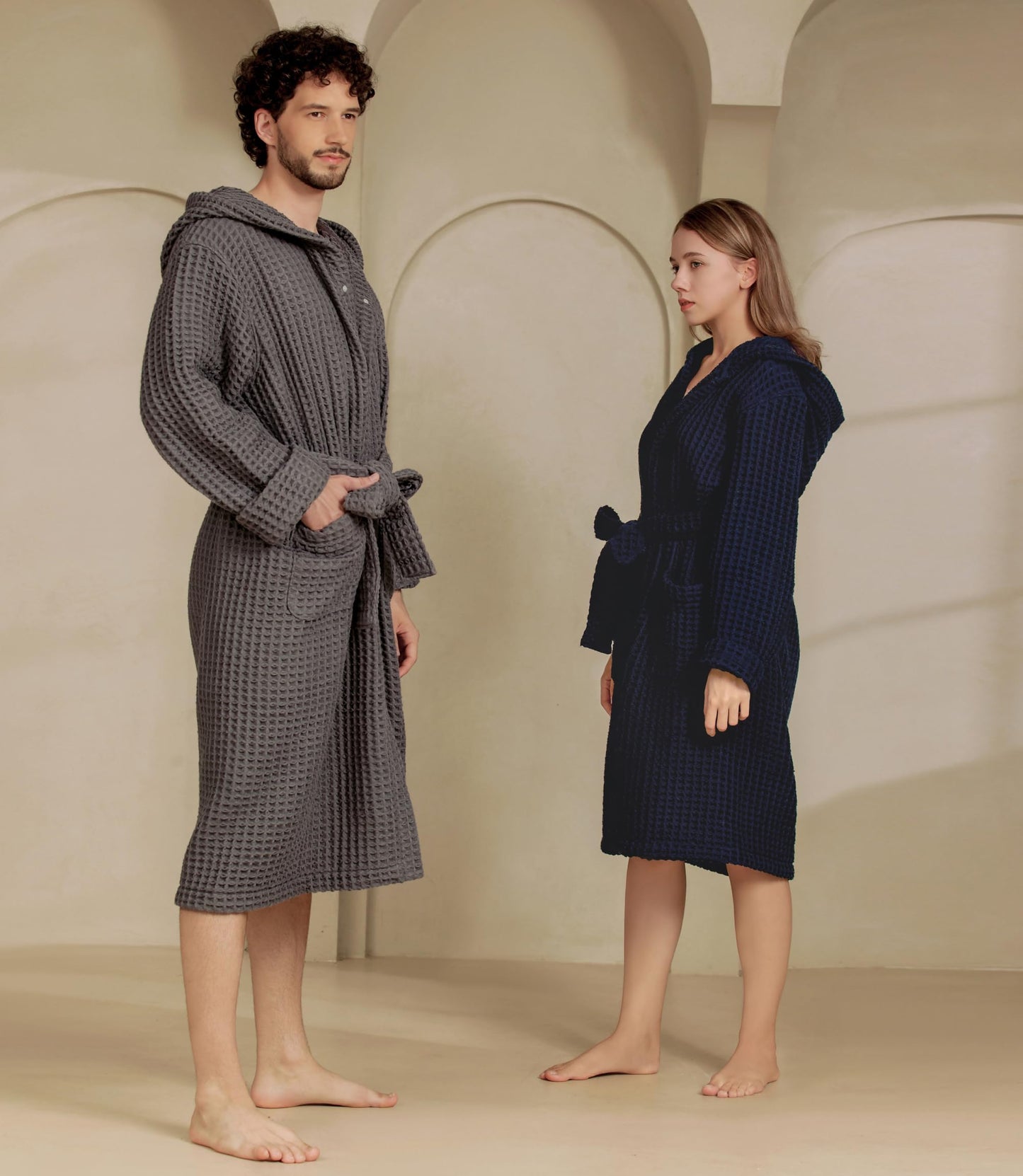 KOSMU 100% Organic Japanese Cotton Waffle Knit Bathrobe | Thick Luxury Hotel Spa Onsen Shower Sauna Towel Terry Bath Robe with Hood and Snap Buttons for Men & Women (Hooded, Smoke Grey, 2XL)