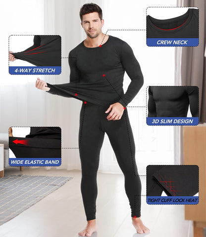 TEEPIRE Mens Thermal Underwear Set with Lightweight Ultra Soft Fleece Lined,Long John Set, Skiing Base Layer