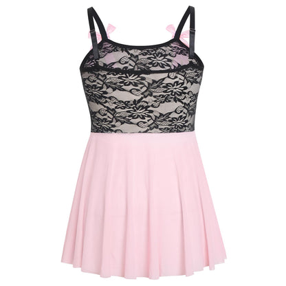 ABAFIP Men‘s Lace Babydoll Dress Sheer See Through Crossdresser Lingerie Mesh Nightgown Femboy Outfit Light Pink Medium