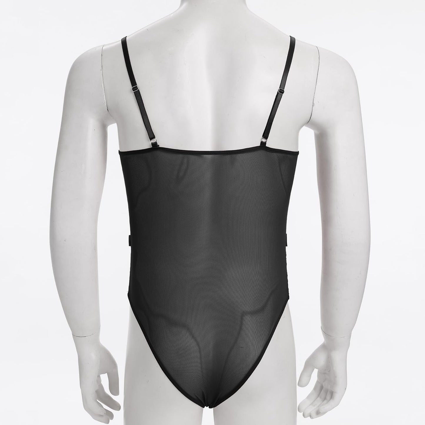 Men's Sissy Lingerie Bodysuit Sheer Lace Mesh Spaghetti Strap Cami Leotard Crossdress Underwear Black Medium