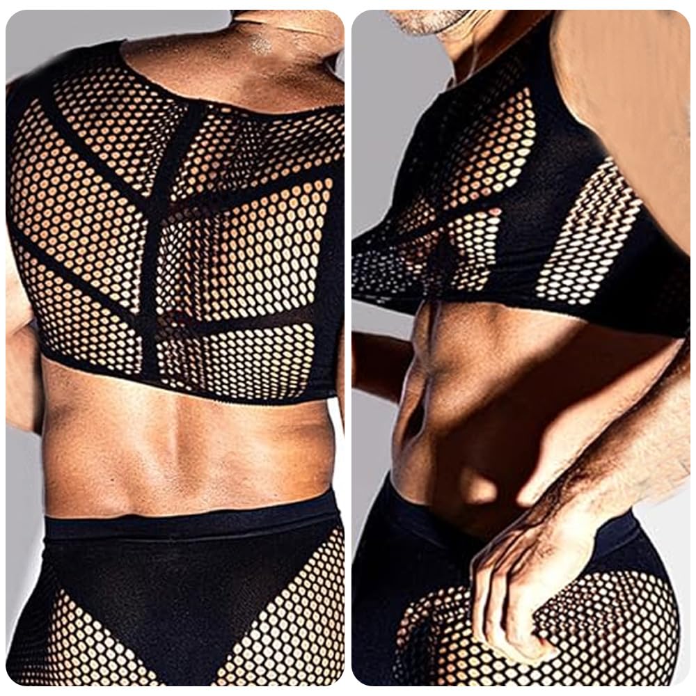 Men's Tank Tops Clothes Gay Mens Sexy Sheer Mesh Fishnet Crop Top Shirt Sissy Lingerie Exotic date nightclub Man Underwear for Men
