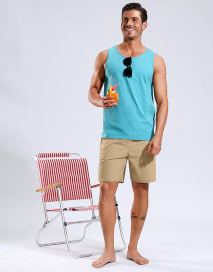 Mens Swim Trunks with Compression Liner -  Quick Dry Board Shorts Swimsuit Bathing Suit for Men - Khaki