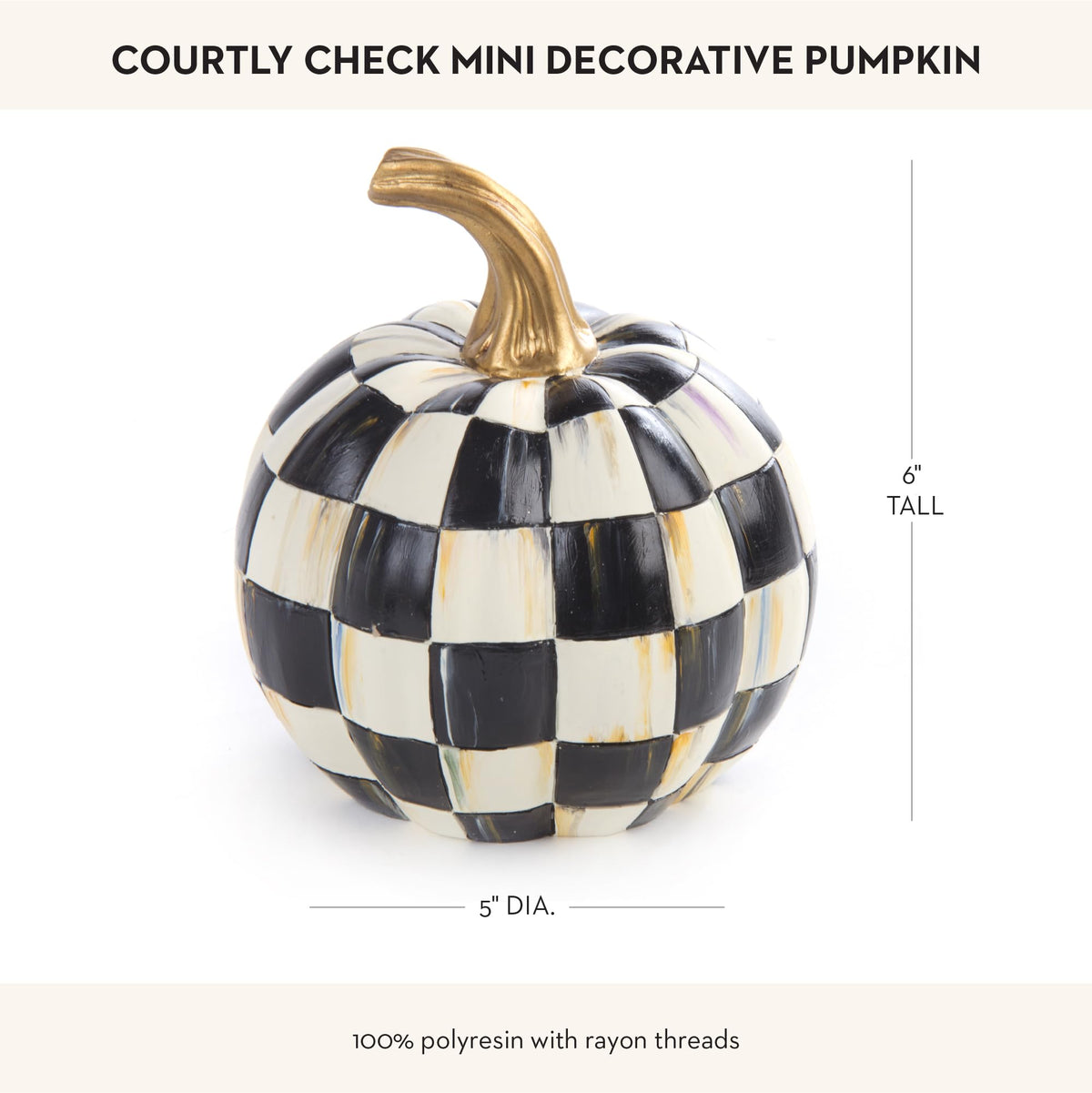 MACKENZIE-CHILDS Resin Pumpkin, Mini, Black-and-White Courtly Check