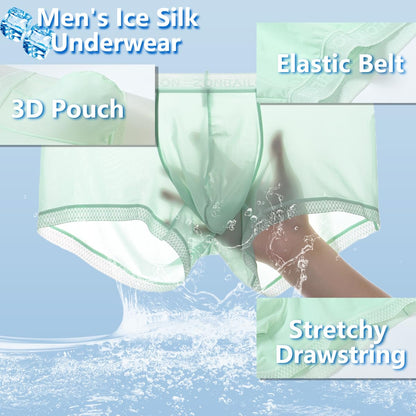 HASWECHYS Men's Sexy Underwear Ice Silk Sheer Boxer Briefs See Through Mesh Ultra Thin Transparent Trunk 1 Light Green L