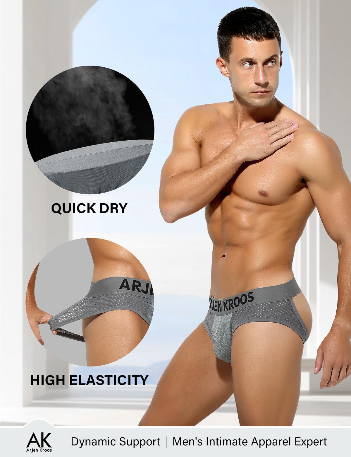 Arjen Kroos Men's Mesh Jock Straps Underwear Cotton Athletic Supporter Grey