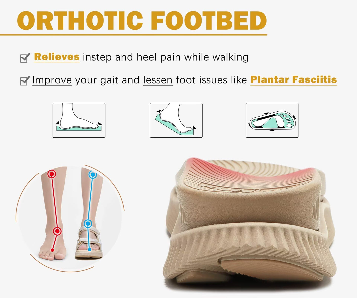 KuaiLu Womens Orthopedic Walking Sandals Comfortable Arch Support Plantar Fasciitis Relief Sport Recovery Chunky Cushion Adjustable Summer Outdoor Beach Vacation Athletic Water Shoes Beige Size 8.5