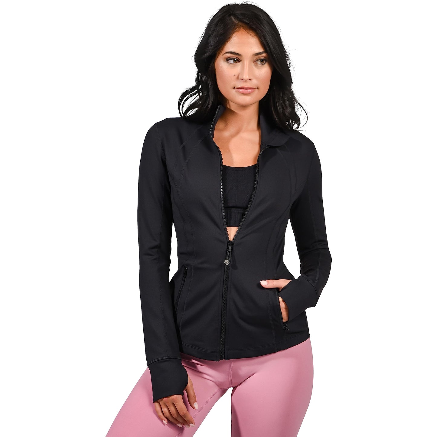 90 Degree By Reflex Women’s Lightweight, Full Zip Running Track Jacket - Black - XS