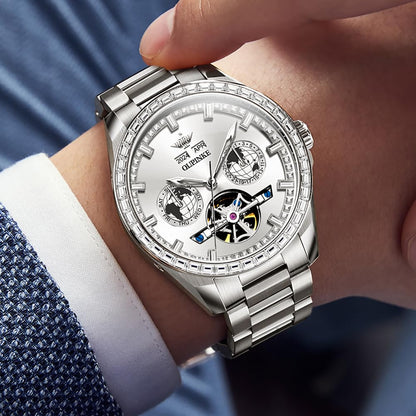 OUPINKE Automatic Men's Watch Diamond Skeleton Self Winding Mechanical Luxury Business Watch Sapphire Crystal Waterproof Luminous