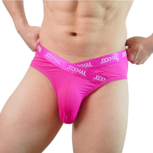 JOCKMAIL Men's Low Rise Sexy Briefs Breathable Ice Silk Underwear Athletic Letter Print Lightweight Triangle Cut (US, Alpha, Medium, Regular, Regular, Rose)