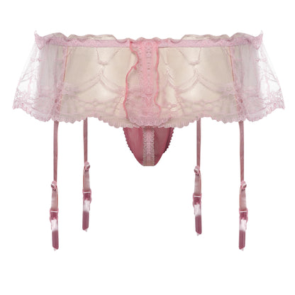 WINTOFW Lace Sissy Pouch Panties for Men Crossdressers Men's Lingerie Skirt G-String Underwear Briefs with Garters