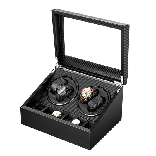 WANLECY 4+6 Watch Winder, Luxury Automatic 2 Motor Watch Winder PU Leather Display Case Storage Super Quiet for Lady and Men