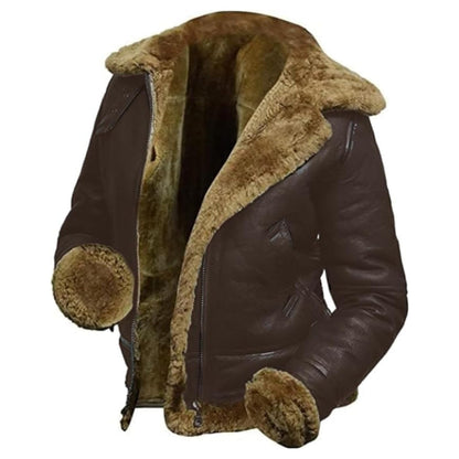 TRESSANO Women's Hooded Leather Jacket - Faux Fur Shearling Aviator Pilot Bomber Genuine Sheepskin Leather Jackets for Women (US, Alpha, Medium, Regular, Regular, Brown)