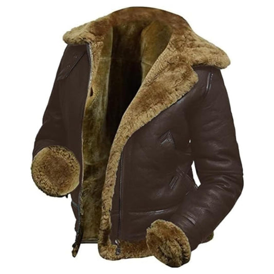TRESSANO Women's Hooded Leather Jacket - Faux Fur Shearling Aviator Pilot Bomber Genuine Sheepskin Leather Jackets for Women (US, Alpha, Medium, Regular, Regular, Brown)