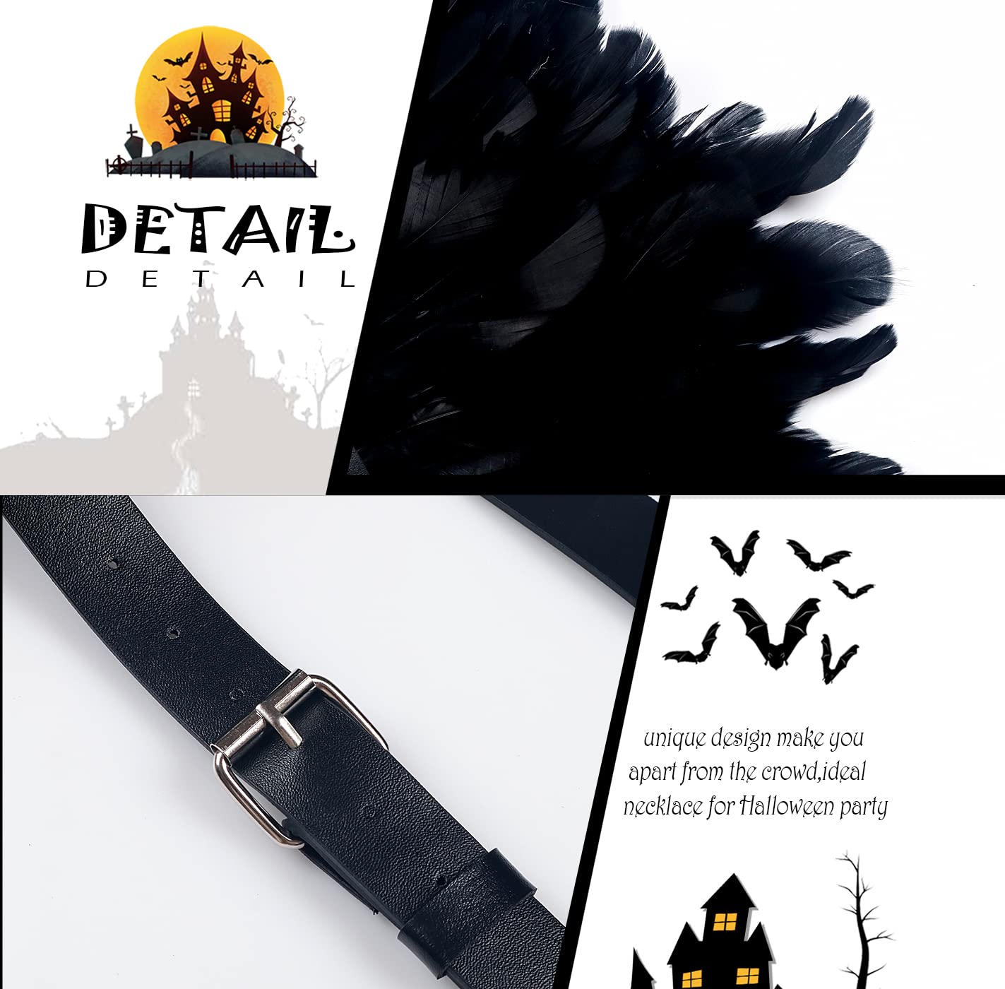 Men Vintage Natural Real Feather Epaulet Shrug Leather Belt Shoulder Strap for Halloween Costume, Belt Black