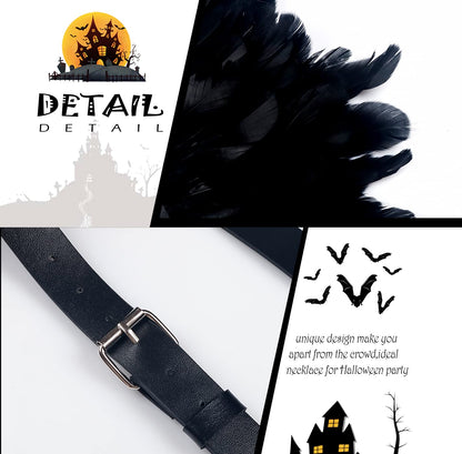 Men Vintage Natural Real Feather Epaulet Shrug Leather Belt Shoulder Strap for Halloween Costume, Belt Black